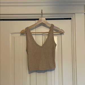 Beige Ribbed Knit Women's Tank Top